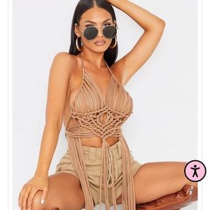 Tan Macrame Tie Bralet
